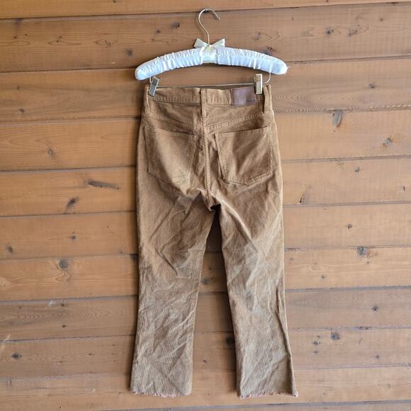 Madewell Corduroy Cali Demi-Boot Jean 25 Crop Flare Pant Raw Hem Brown Fall - Picture 4 of 6